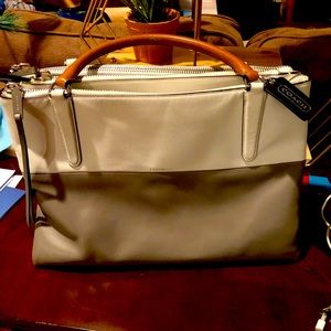 NEW Coach Leather Colorblock White/Warm Grey Borough Convertible Tote.